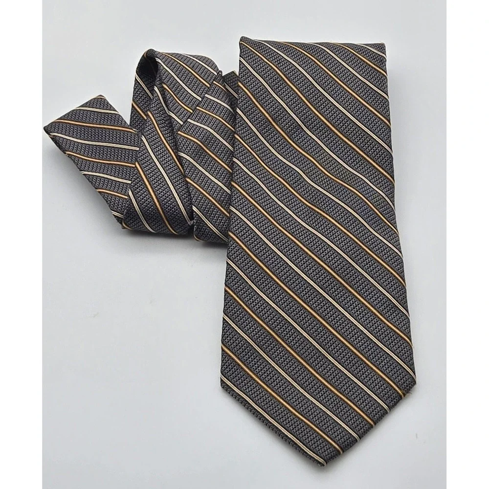 Jos A. Bank Signature Collection Silk Tie Mens‎ Gray Stripe Classic Dress 59x3.5